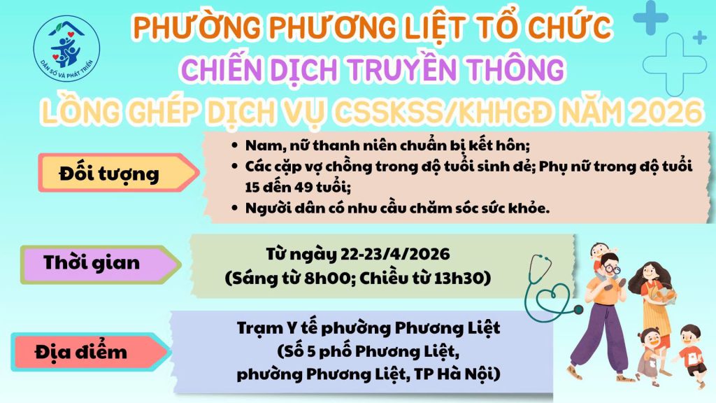 Phường Phương Liệt tổ chức chiến dịch truyền thông lồng ghép CSSKSS/KHHGĐ năm 2026